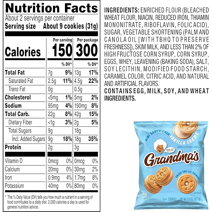 Grandma's Cookies, Mini Sandwich Crèmes Vanilla, 2.12 Ounce (Pack of 60)