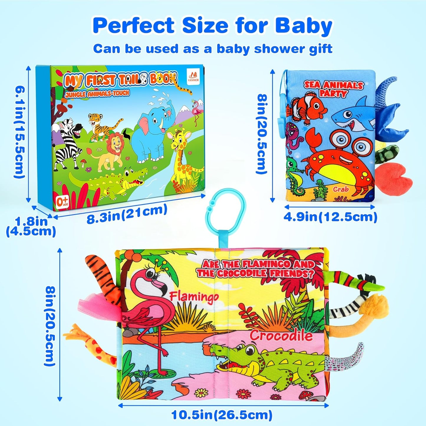 Vanmor Soft Baby Books for 0-18 Month Olds – 2PCS Crinkle Cloth Books with Forest & Ocean Themes, Tummy Time Toys for Infants, Sensory Books for Babies, Ideal Christmas