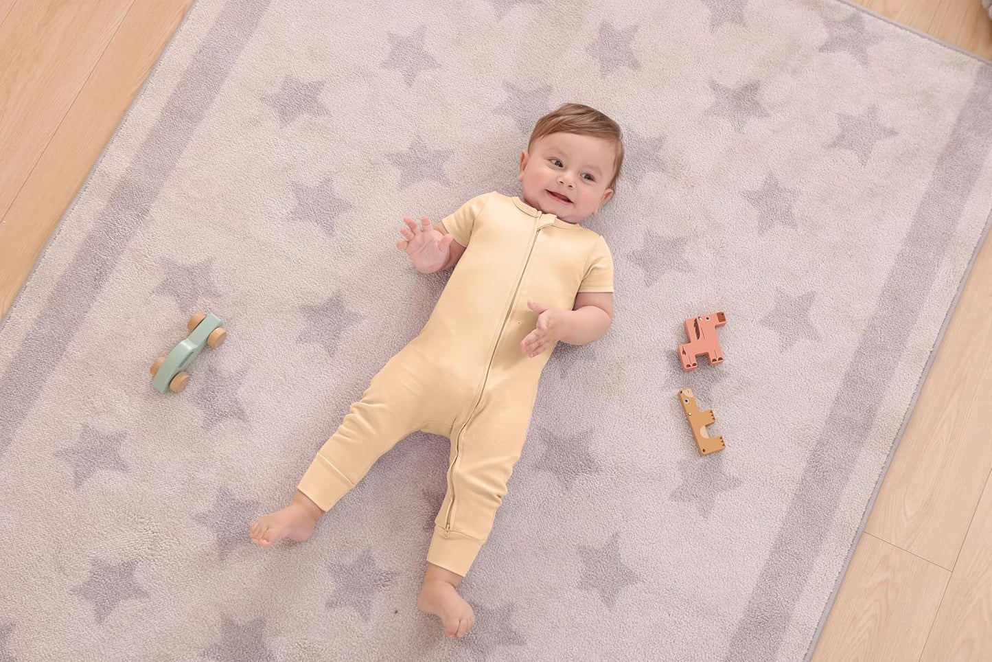 GUISBY Footless Short Sleeve Baby Pajamas with Zipper Cotton Infant Sleepwear