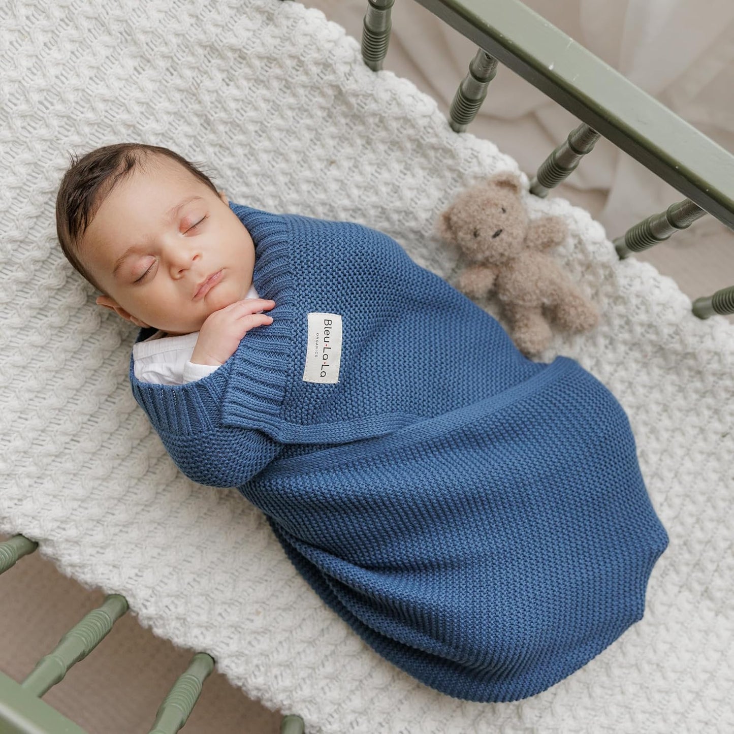 Heritage Knit Organic Cotton Receiving Swaddle Blanket for Boys - 100% Organic Soft Luxury Cotton Warm Cuddle Swaddling Crib Blanket for Newborns Infants Toddler (0-2Yrs - Denim Blue)