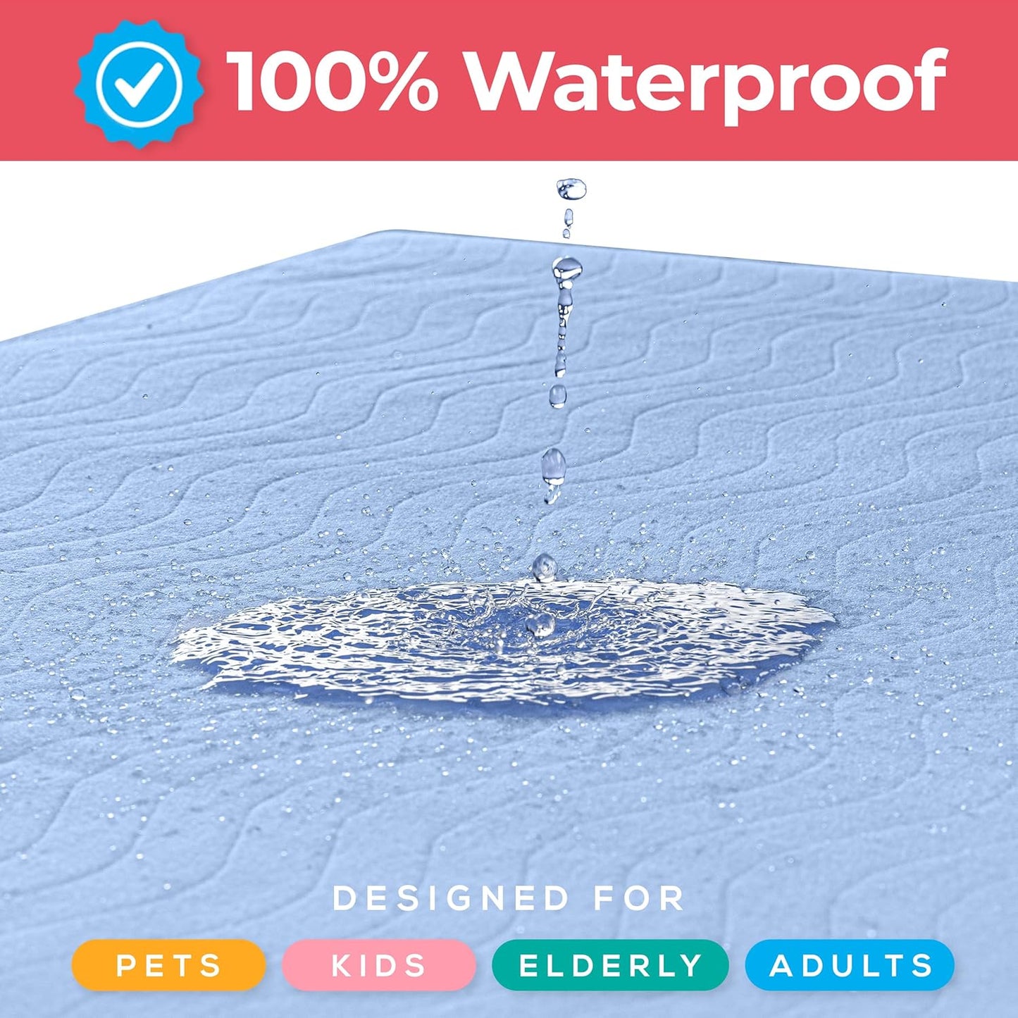 Utopia Bedding Washable Underpads 34" x 36" (Pack of 2), Waterproof Reusable Heavy Absorbency Incontinence Bed Pads for Adults, Kids, Elderly and Pets, Bedwetting Pads for Sofa and Couch (Blue)