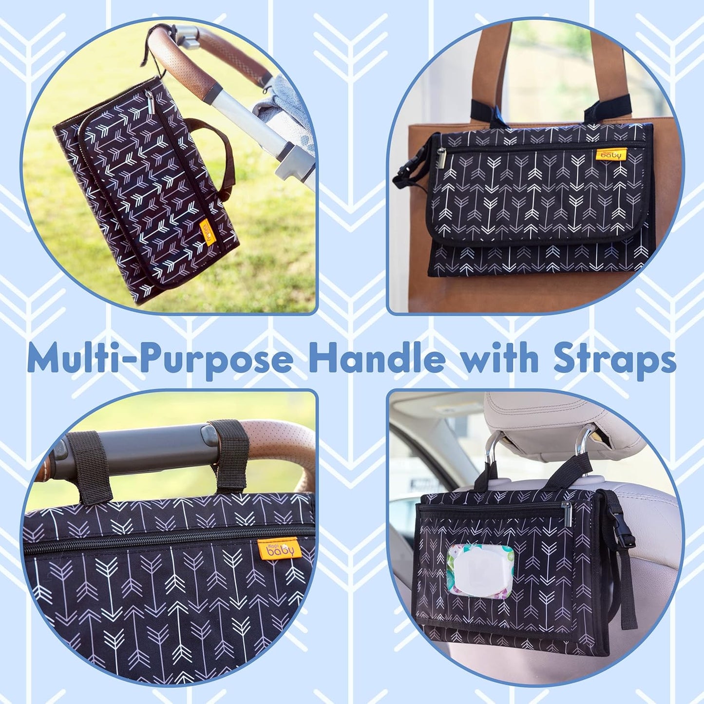 Kopi Baby Portable Diaper Changing Pad - Baby Changing Pad & Diaper Changer Travel Bag, Smart Design Baby Changing Mat, Portable Changing Pad for Baby, Baby Changing Station, Infant Gift - Black Arrow