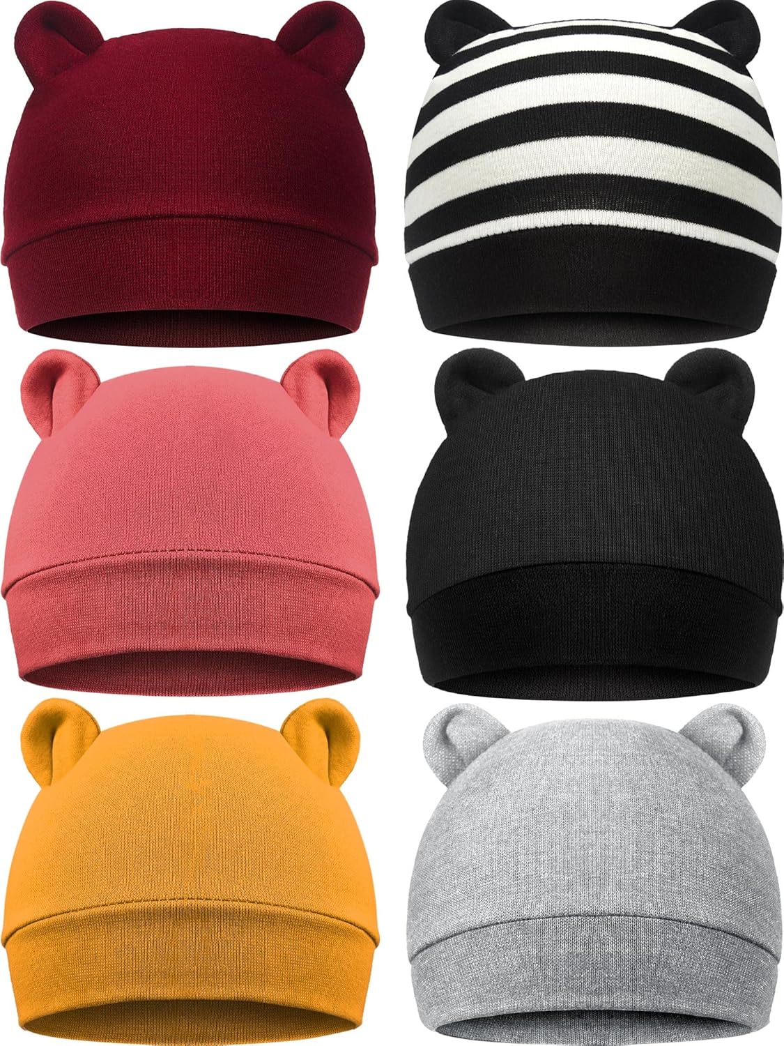 Geyoga 6 Pieces Newborn Baby Hat Bear Ears Infant Caps Baby Boy Girl Toddler Hats Infant Beanie Caps for 0-3 Months