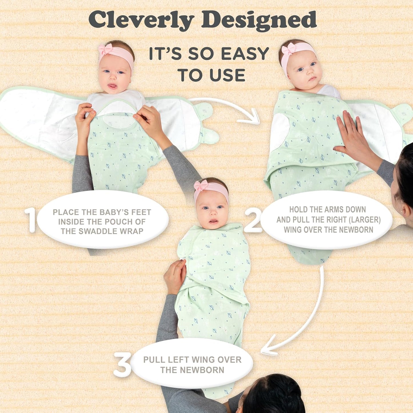 Bublo Baby Swaddles for Newborns – 3-Pack Infant Swaddles 0-3 Months – Adjustable Newborn Swaddle Sleep Sack – Soft Organic Cotton Baby Wrap for Safe & Cozy Sleep