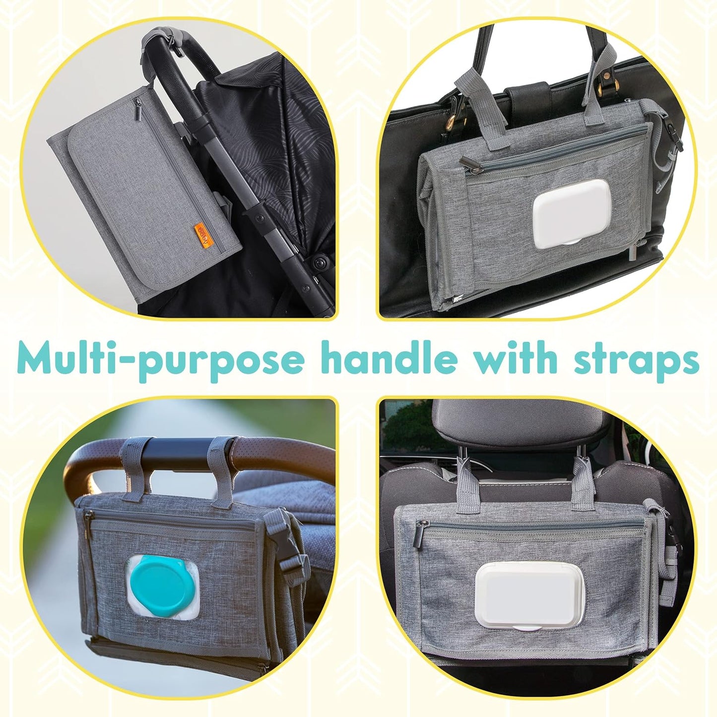 Kopi Baby Portable Diaper Changing Pad - Baby Diaper Changer Travel Bag with Wipes Pocket, Smart Design Portable Changing Mat, Infant Travel Station Kit, Gift for Newborn Girl & Boy - Grey, Modern
