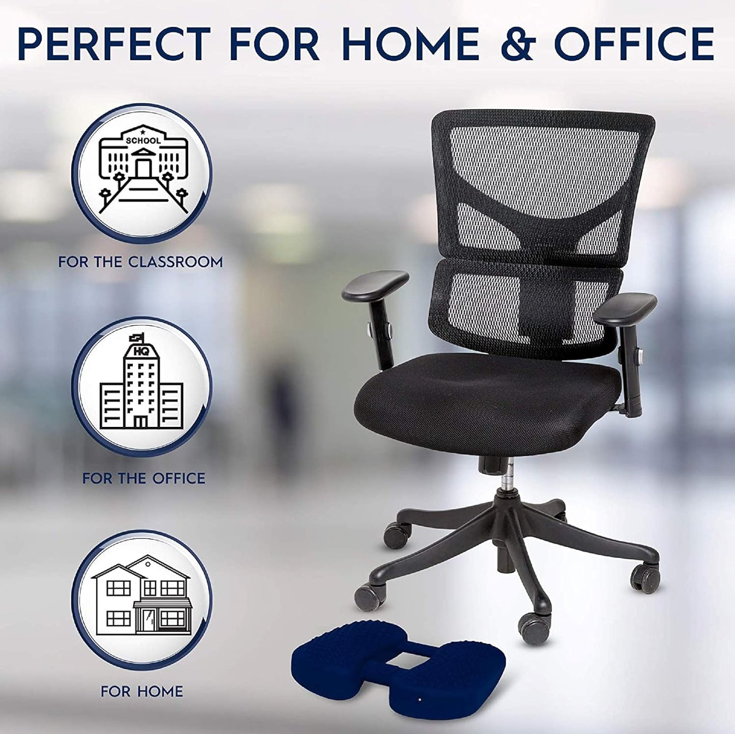 Bouncyband Wiggle Feet, Dark Blue, 1 Pack – Sensory Foot Cushion Quietly Facilitates Movement to Help Improve Concentration - 12” x 9” x 2.5” Sensory Tool, Ideal for The Classroom, Work, or at Home