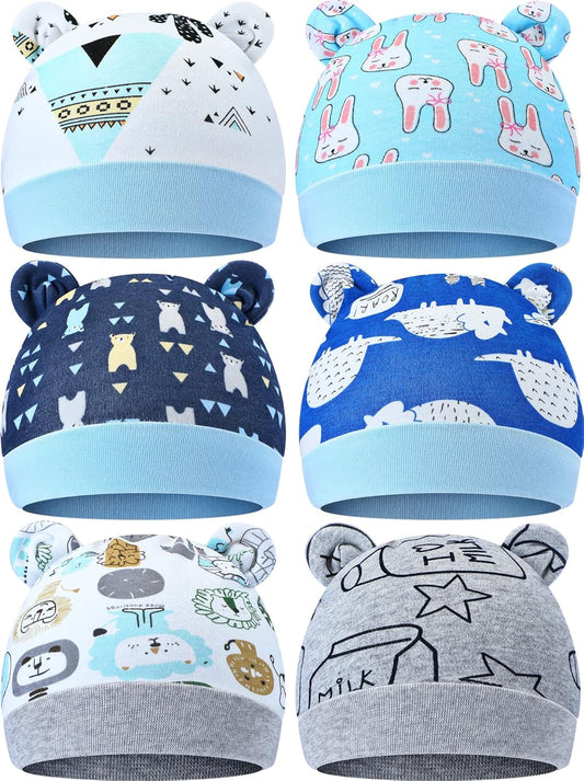 Geyoga 6 Pieces Newborn Baby Hat Bear Ears Infant Caps Baby Boy Girl Toddler Hats Infant Beanie Caps for 0-3 Months