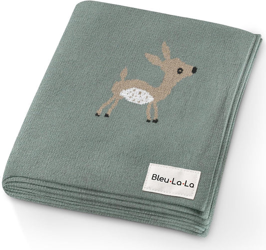 Soft Baby Swaddle Receiving Blanket - 100% Cotton Knit Soft Cozy Receiving Swaddling Crib Stroller Quilt Blanket for Shower Gift Registry for Newborns, Infants, Toddlers (Deer - Sage)