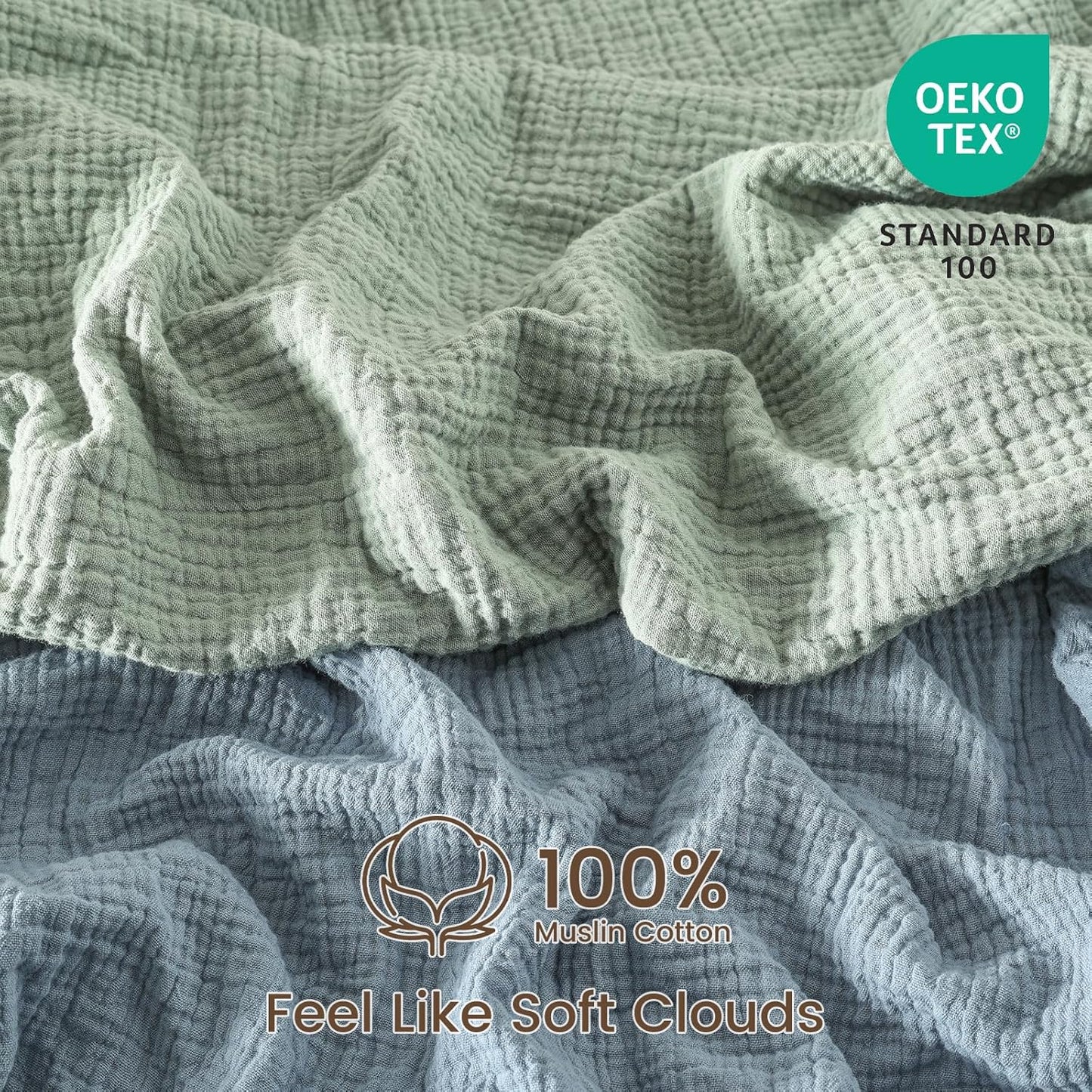 david's kids Muslin Crib Sheets for Boys Girls, 2 Pack 100% Cotton Soft Breathable Fitted Baby Sheet Set, 28x52 Inch Fits Standard Crib and Toddler Mattresses, Sage Green & Dusty Blue