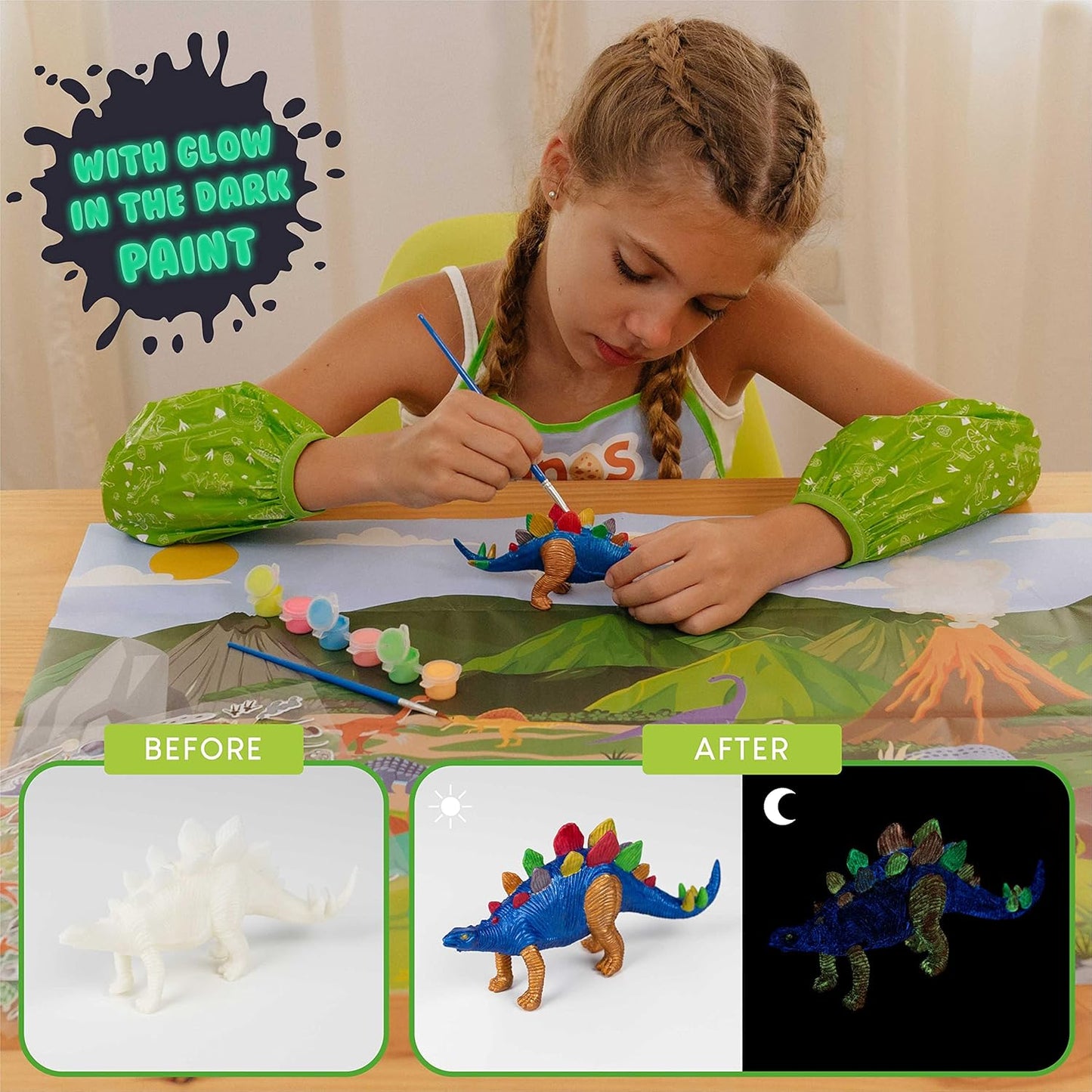 BONNYCO Dinosaur Toys for Kids Painting Kit 16 Figurines Kids Crafts Kits with Glow in The Dark Toys & Gifts for Boys 3 4 5 6 7 8 9 10 Years Old | Dinosaur Gifts Arts and Crafts Birthday Christmas