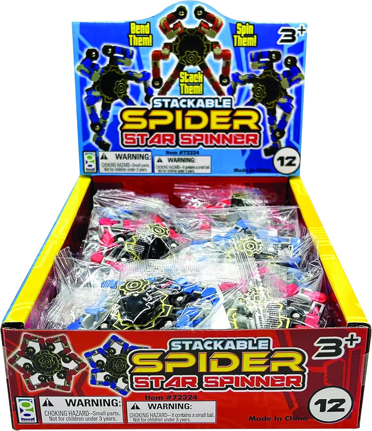 Raymond Geddes Stackable Spider Star Spinner Fidget Toy (12 Pack) - Calming Transformable Fidget Spinner – Unique Fidgets