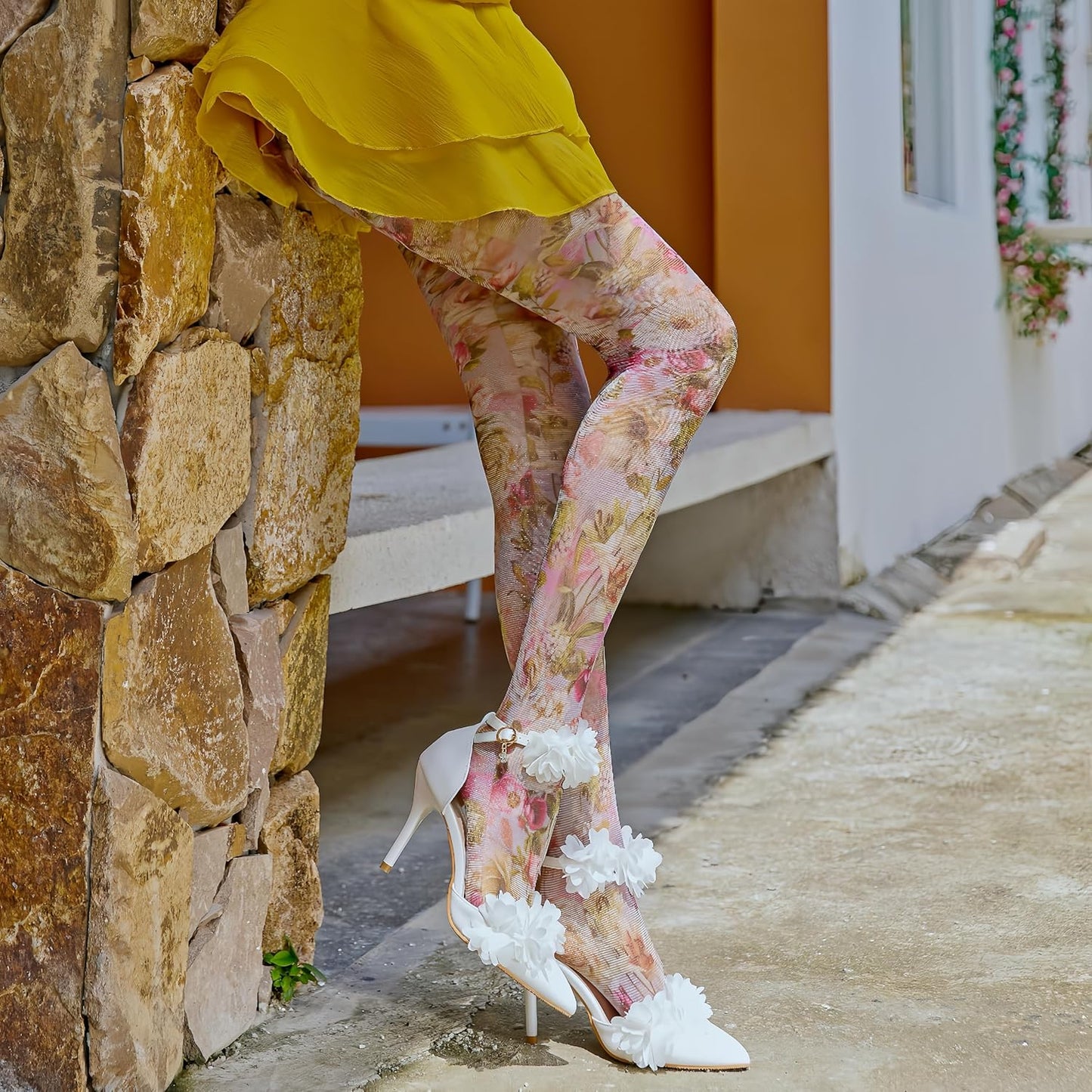 Sahabowi Women's Sheer Fashion Digital Print Fashions Stockings Metallic Silver Tights 1