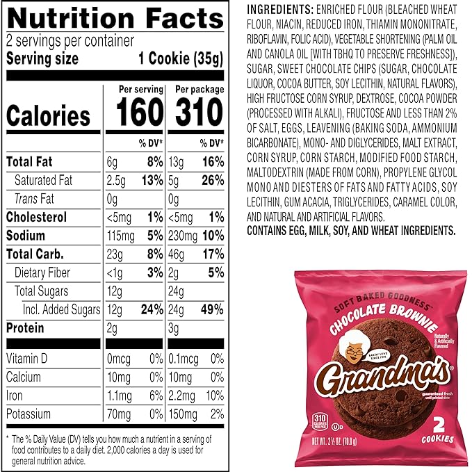 Grandma's Cookies, Chocolate Brownie, 2.5 Ounce (Pack of 60)