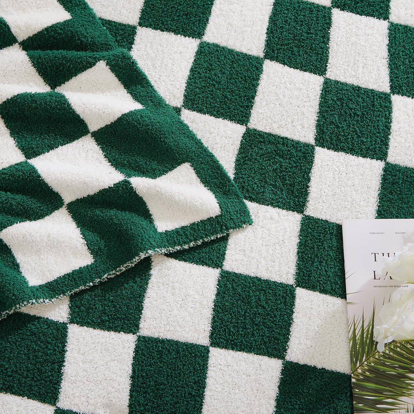 WRENSONGE Checkered Throw Blanket, Avocado Green Soft Cozy Fluffy Warm Hand Made Throw Blankets for Couch, Sofa, Chair, Bed, Camping, Picnic, Travel Lightweight Bed Blanket - 60"*80"
