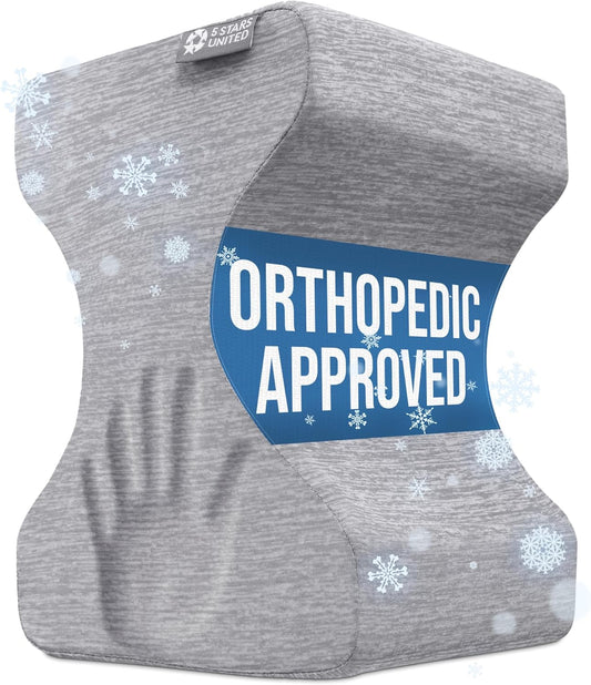 5 STARS UNITED Knee Pillow for Side Sleepers - Hip Pain Relief - Cooling Cover - Memory Foam Leg Cushion for Side Sleeping - Between Legs Pillow for Sciatica & Lower Back Pain, Arctic Gray