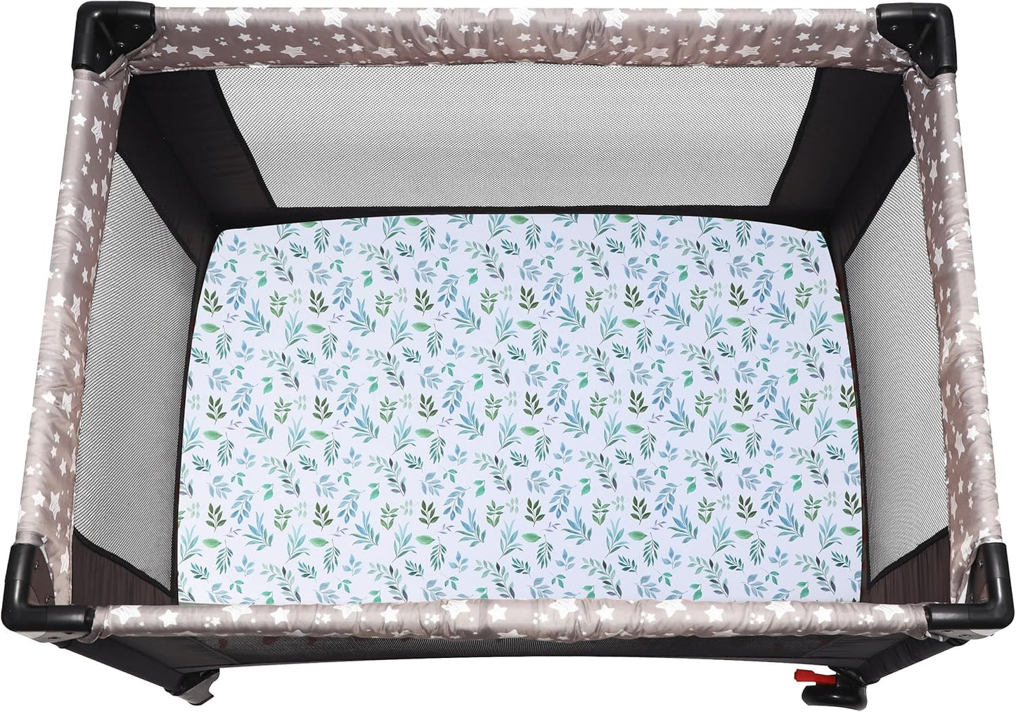 Pack and Play Sheets Fitted, 2 Pack Pack n Play Sheets for Graco Pack n Play Mattress, Unisex Playard Sheets for Boys Girls(Leaf & Green, 38 X 26 Inch)