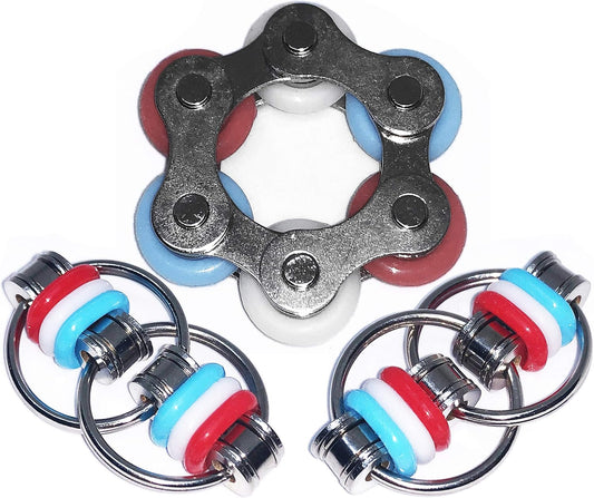 Fidget Toys Roller Chain - Stress Relief Perfect for ADHD, ADD, Anxiety in Classroom, Office, School, Work for Students, Teens, Adults Stocking Stuffers Gifts (R,W,B Style 2)