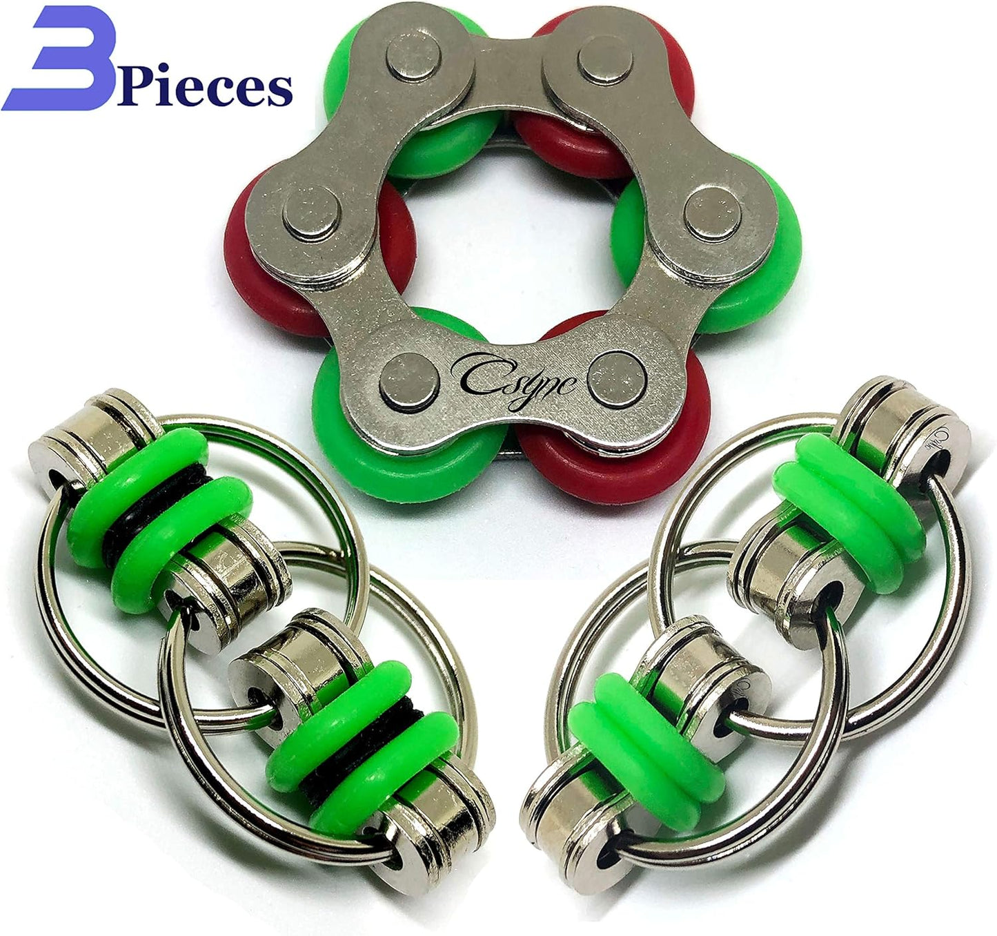 Fidget Toys Roller Chain - Stress Relief Perfect for ADHD, ADD, Anxiety in Classroom, Office, School, Work for Students, Teens, Adults Stocking Stuffers Gifts (3 Piece) (Green)