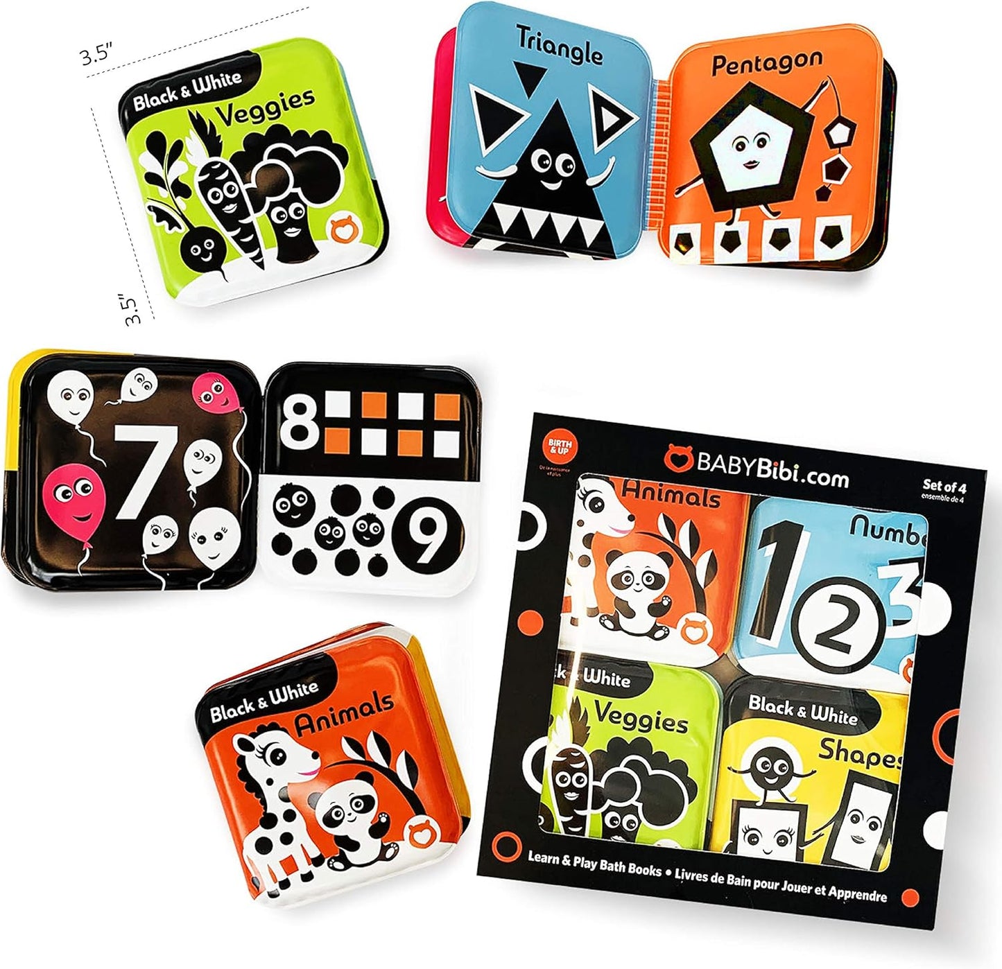 Floating Baby Bath Books – High Contrast Black and White Waterproof Bath Books for Babies 3+ Months