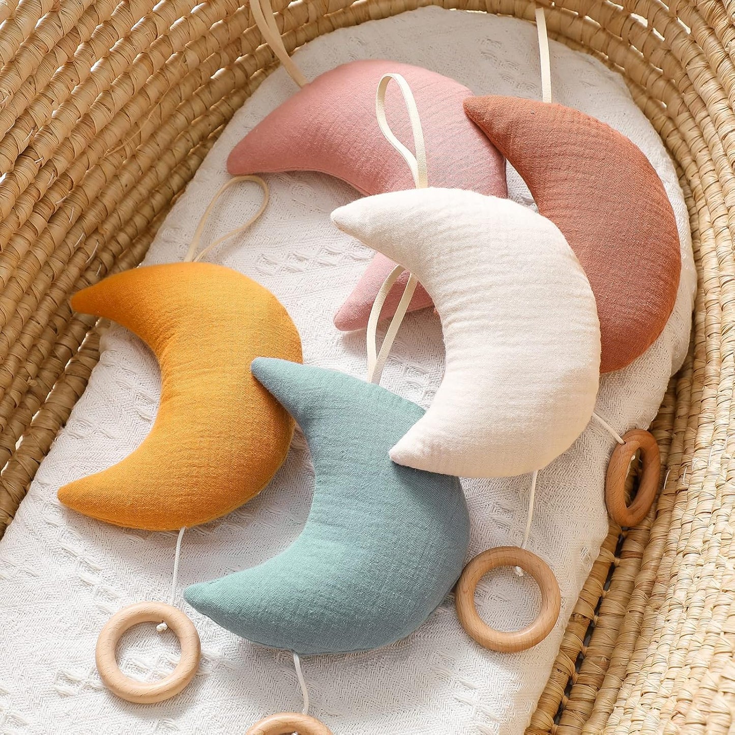 let's make Baby Travel Toy with Music Box - Brahm's Lullaby Pull Musical Toy, Mobile Crib Bed Bell for Carriers and Cribs Beige Moon Music Box