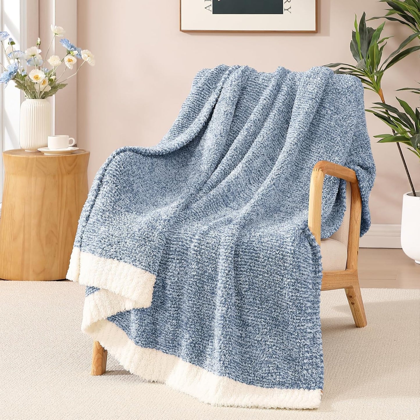 WRENSONGE Throw Blanket Cationic Dyeing Blue Soft Cozy Fluffy Warm Hand Made Weave Throw Blankets for Couch, Sofa, Chair, Bed, Camping, Picnic, Travel Lightweight Bed Blanket - 60"*80"
