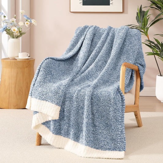 WRENSONGE Throw Blanket Cationic Dyeing Blue Soft Cozy Fluffy Warm Hand Made Weave Throw Blankets for Couch, Sofa, Chair, Bed, Camping, Picnic, Travel Lightweight Bed Blanket - 60"*80"