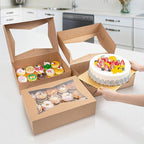 (15 Pack) Cake Boxes with Cake Boards INCLUDED – Easy-Assembly, 14 x 10 x 4 Inch, Dessert Boxes with Window, Stickers – Store & Sell Cakes, Cupcakes, Muffins, & Donuts in Bakery Boxes