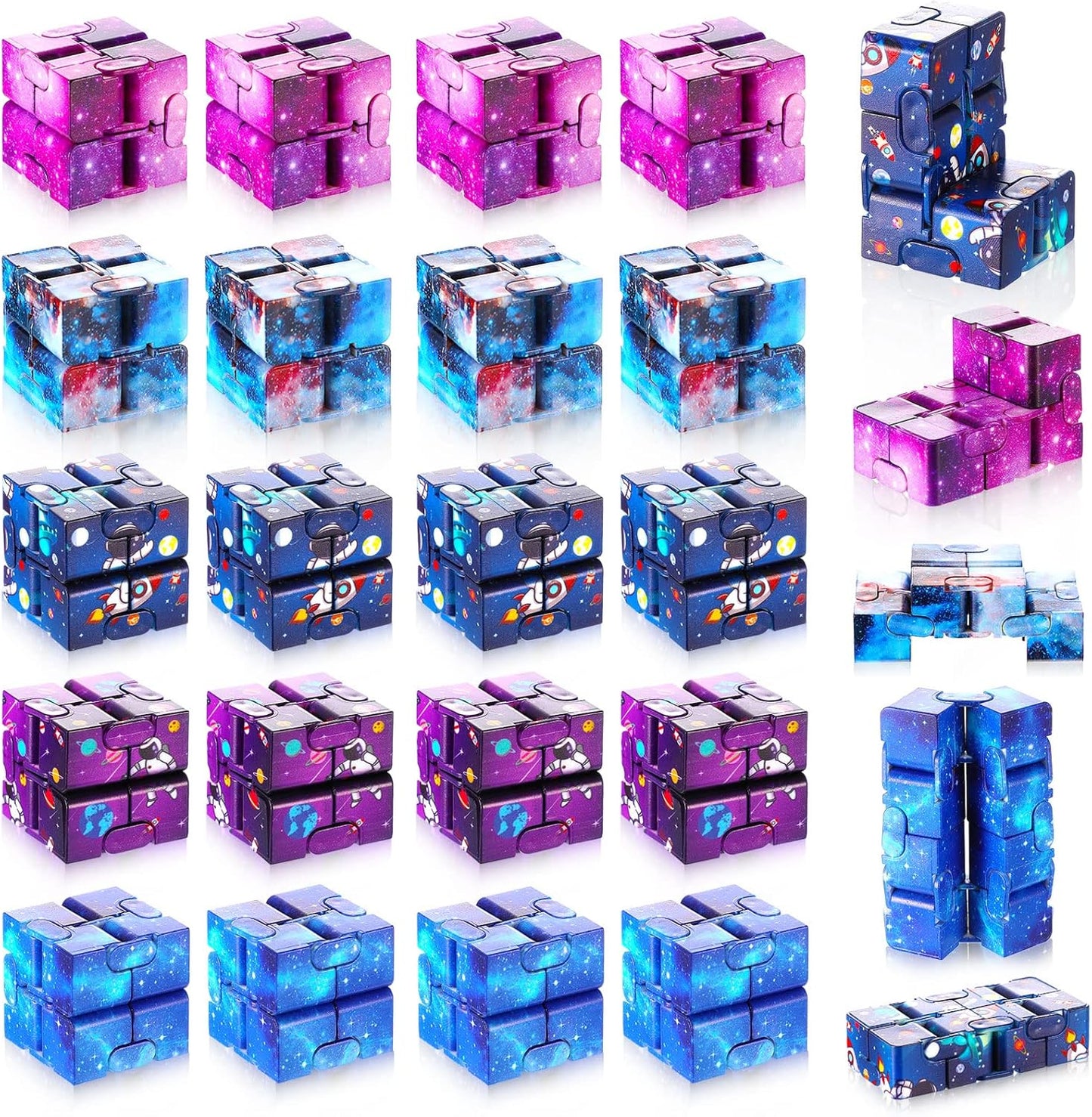 Galaxy Theme Infinity Cube Space Astronaut Infinity Toy Stress and Anxiety Relief Cool Hand Mini Kill Time Cube Toys for Teens Adults, 5 Styles (Graceful Style, 20 Pieces)