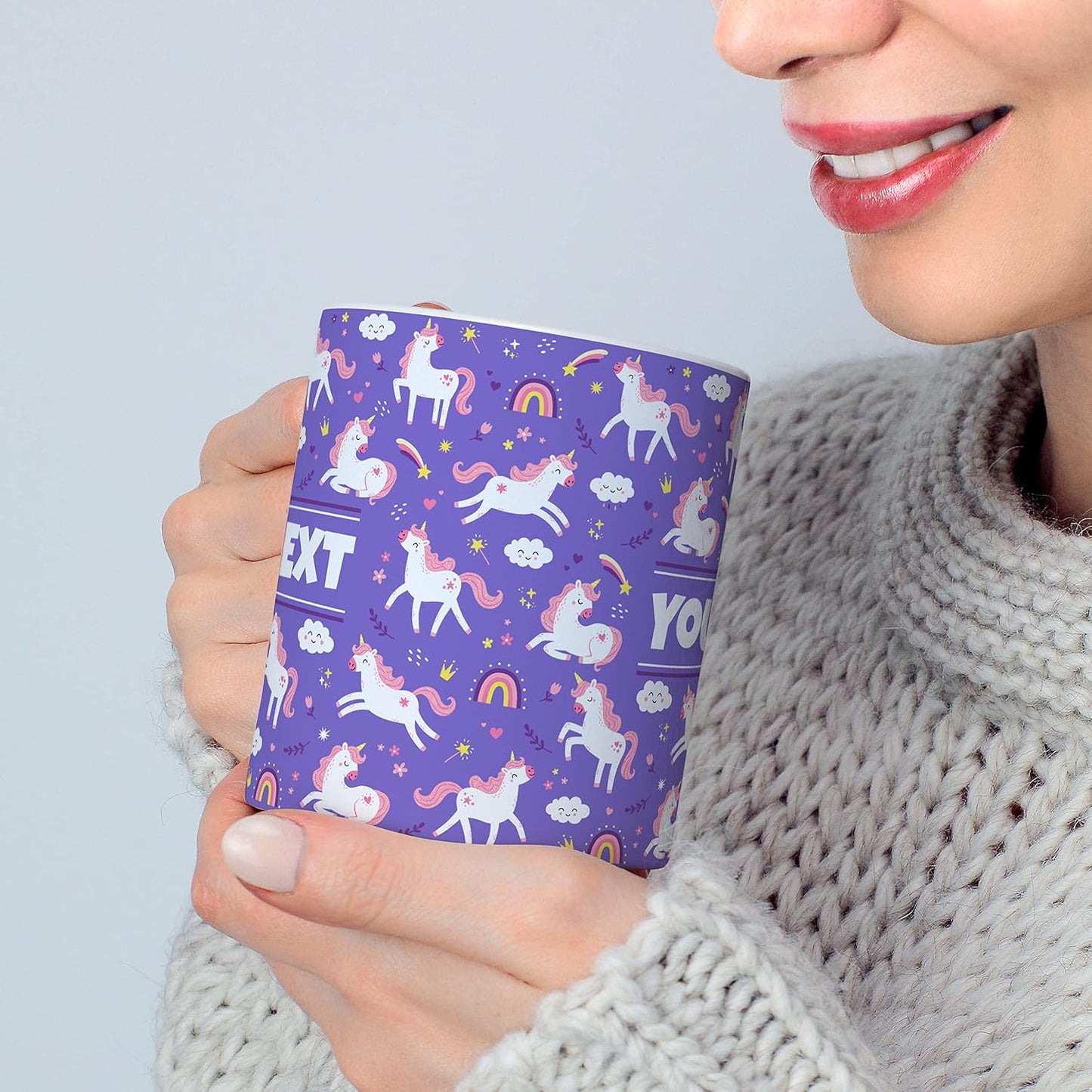 Personalized Mug for Kids - Purple Unicorn - Custom Name/Text, Ceramic Hot Chocolate/Cocoa/Coffee Cup for Girls, Birthday/Christmas/Holiday Gift - 15 oz, White Handle