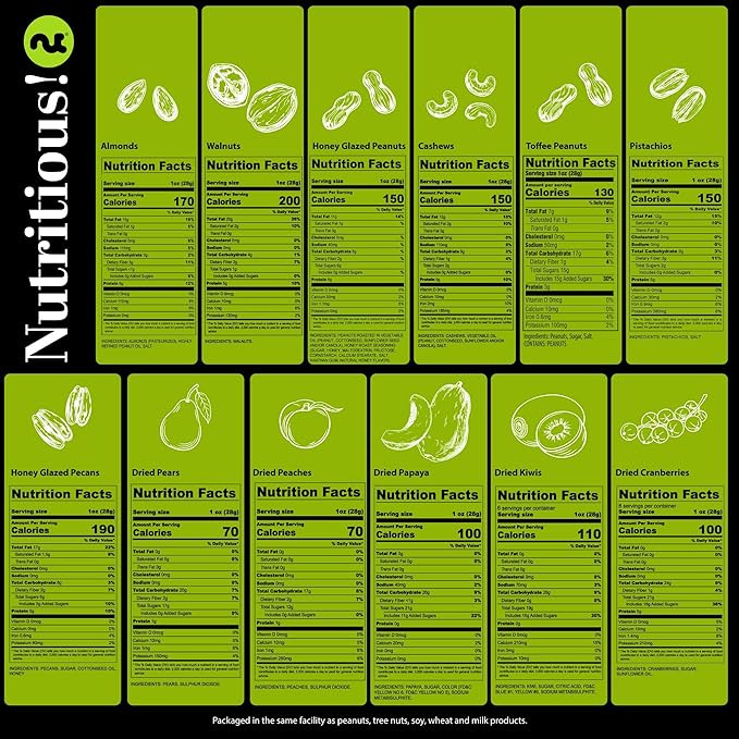 NUT CRAVINGS - Thanksgiving Dried Fruit & Mixed Nuts Gift Basket Green Tower + Ribbon (12 Assortments) Holiday Xmas Christmas Food Arrangement, Healthy Snack Care Package