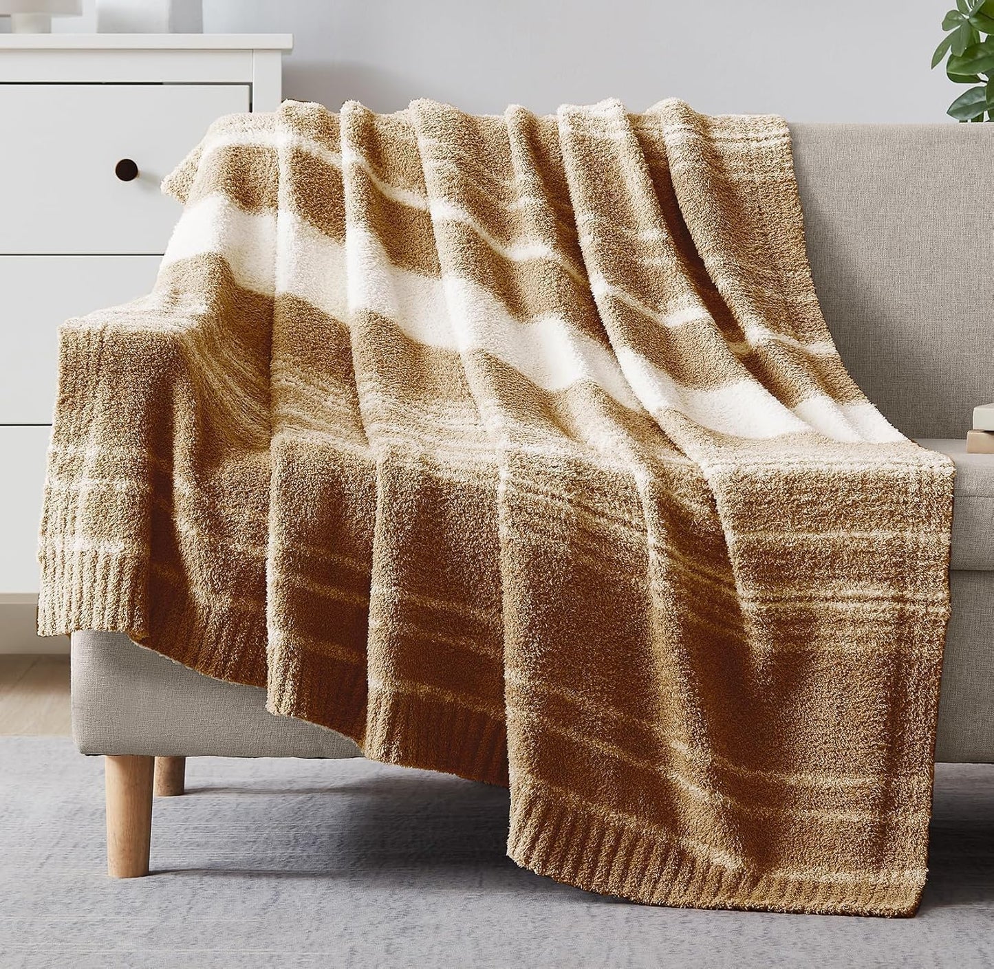 WRENGONGE Burnt Orange Throw Blanket, 50x70 Soft Cozy Striped Throw Blankets for Couch, Sofa, Bed, Travel, Lightweight Fluffy Warm Plush Decorative Blankets for Women, Men,Kids Gift