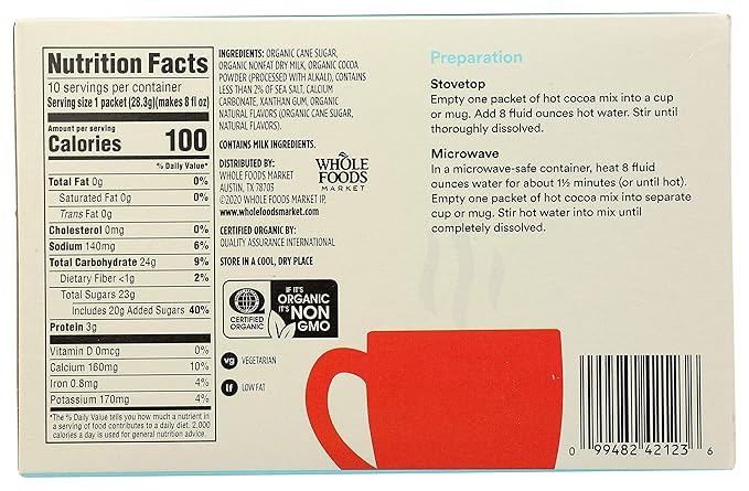 365 by Whole Foods Market, Drink Hot Cocoa Milk Chocolate Organic 10 Count, 10 Ounce (Pack of 2)
