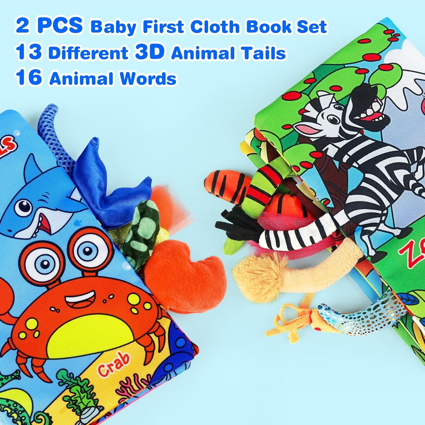 Vanmor Soft Baby Books for 0-18 Month Olds – 2PCS Crinkle Cloth Books with Forest & Ocean Themes, Tummy Time Toys for Infants, Sensory Books for Babies, Ideal Christmas