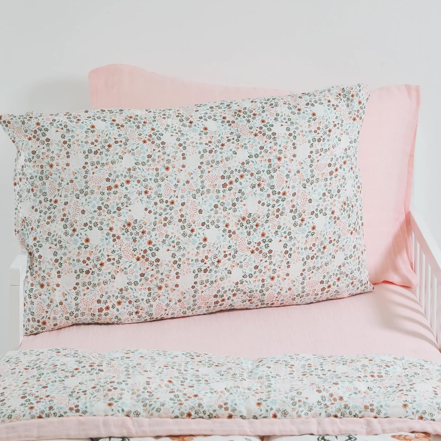 Little Unicorn Standard Pillowcase 2 Pack | Super Soft & Breathable Muslin Fabric | Snug Envelope Closure (Petal Press 2)