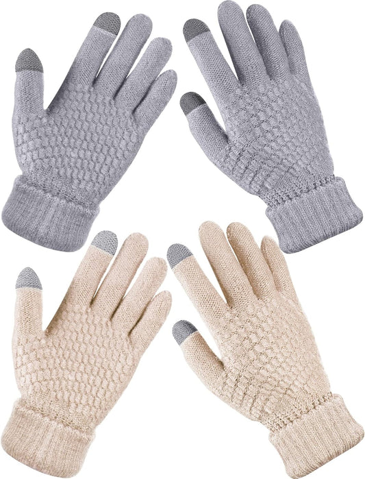 Geyoga 2 Pairs Women's Winter Touch Screen Gloves Soft Warm Fleece Lined Knit Elastic Cuff Winter Texting Gloves