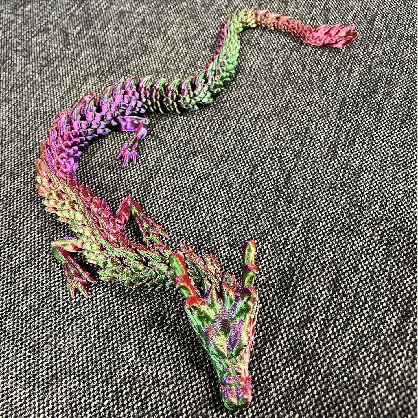 3D Printed Dragon Fidget Toy, 18in Surprise Mystery Dragon, Crystal Dragon Fidget Toy, Articulated Pye Dragon Fish/Display Cabinet/Home/Office Desktop Decor (Laser Neon)