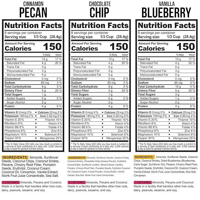 TGB Variety Granola Cereal, Cinnamon, Blueberry & Chocolate Chip, Keto Friendly Snack, No Added Sugar, Gluten Free, 8oz Bags (Pack of 3)