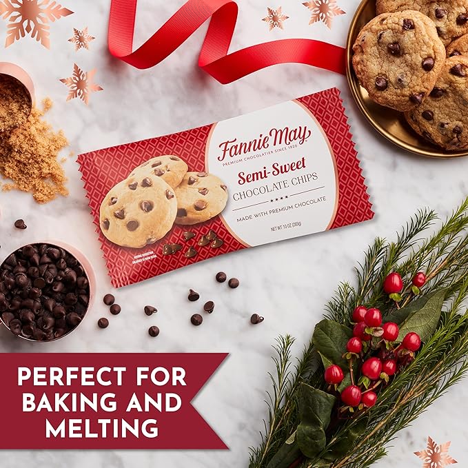 Fannie May Semi-Sweet Chocolate Chips for Baking, Premium Chocolate Holiday Baking Chips, 10 oz
