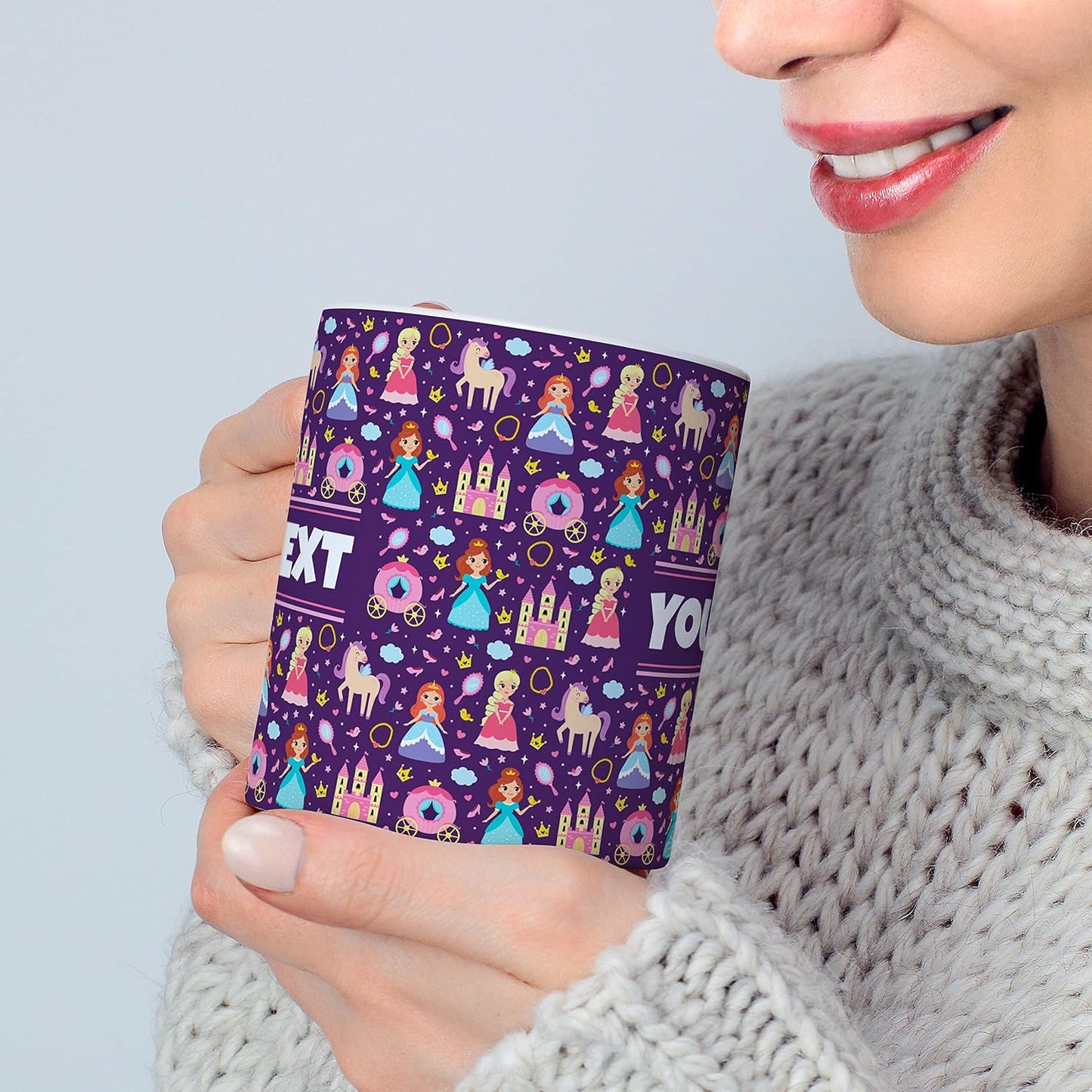 Personalized Mug for Kids - Princesses - Custom Name/Text, Ceramic Hot Chocolate/Cocoa/Coffee Cup for Girls, Birthday/Christmas/Holiday Gift - 15 oz, White Handle