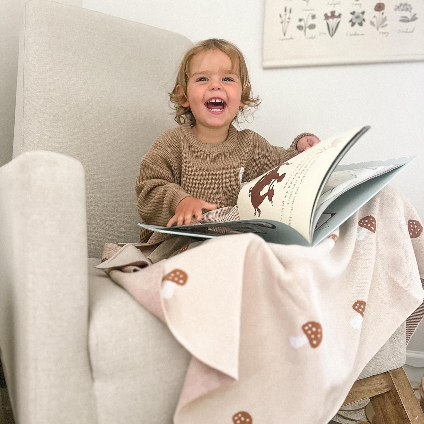 Unisex Baby Swaddle Blanket 100% Cotton Buttery Soft Cozy Receiving Swaddle Crib Stroller Blanket for Shower Gift Registry for Newborns, Infants, Toddlers (Mushroom - Cream)