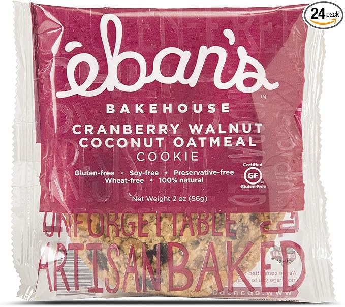Eban’s Fresh Baked Gluten-Free Cookies - 24 Large Cookies (2 Boxes of 12) - Soft and Chewy, Individually Wrapped, Gourmet, Preservative Free, Non-GMO (Cranberry Walnut Coconut Oatmeal)