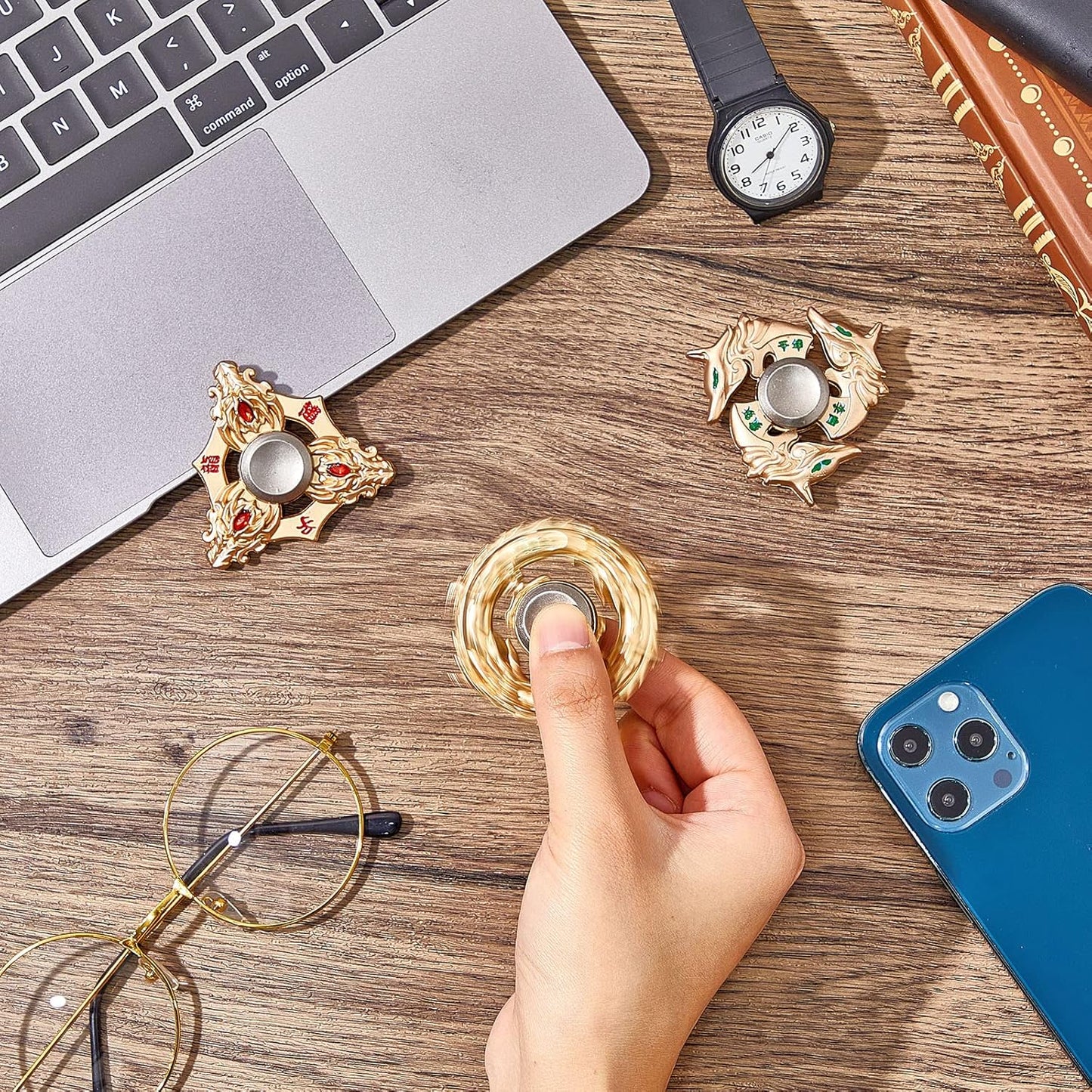 3 Pieces Golden Dragon Finger Spinner Toys Hand Dragon Fingertip Spinner Metal Gold Spinner Anxiety Stress Relief Toy Small Sensory Gadgets for Adults Party Favors