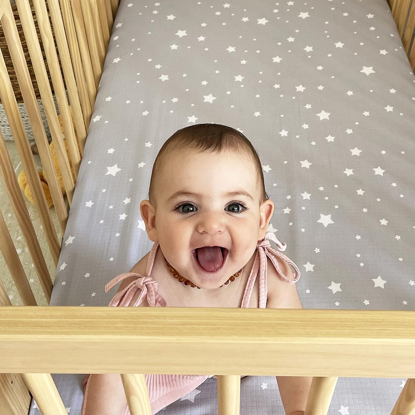 Newton Baby Fitted Mini Crib Sheets (2-Pack) | Organic Muslin Cotton, Breathable & Soft Baby Sheets, Washable Baby Mattress Sheets, Fits Any Mini Sized Crib 24" x 38", Stardust Twilight Grey + White