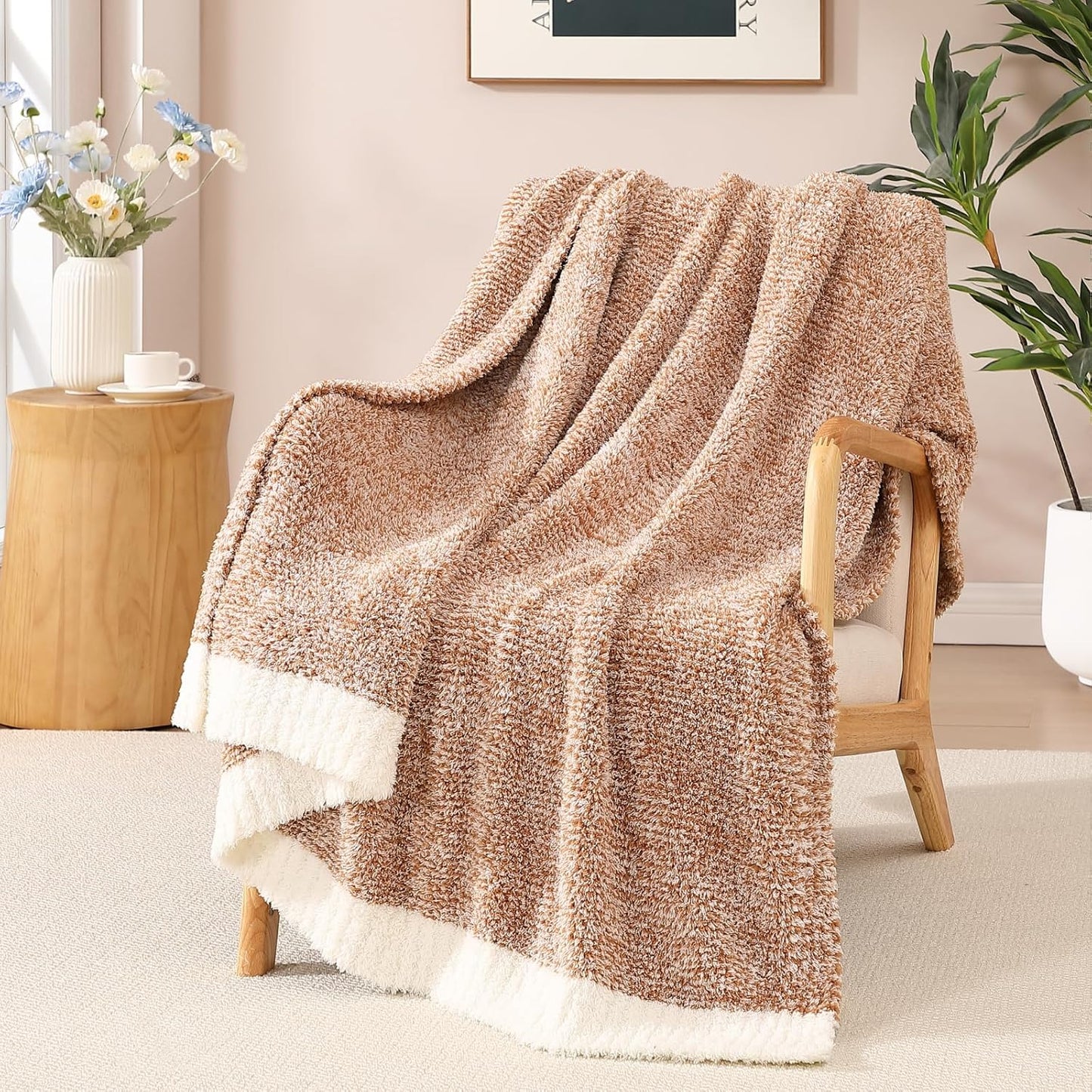 WRENSONGE Throw Blanket Cationic Dyeing Burnt Orange Soft Cozy Fluffy Warm Hand Made Throw Blankets for Couch, Sofa, Chair, Bed, Camping, Picnic, Travel Lightweight Bed Blanket - 50"*60"