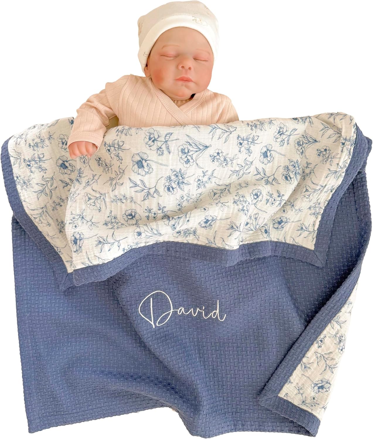 Personalized Baby Blanket with Name – Handmade 100% Organic Cotton Newborn Gift | Custom Knit Blanket for Boys, Girls, Kids & Baby Showers