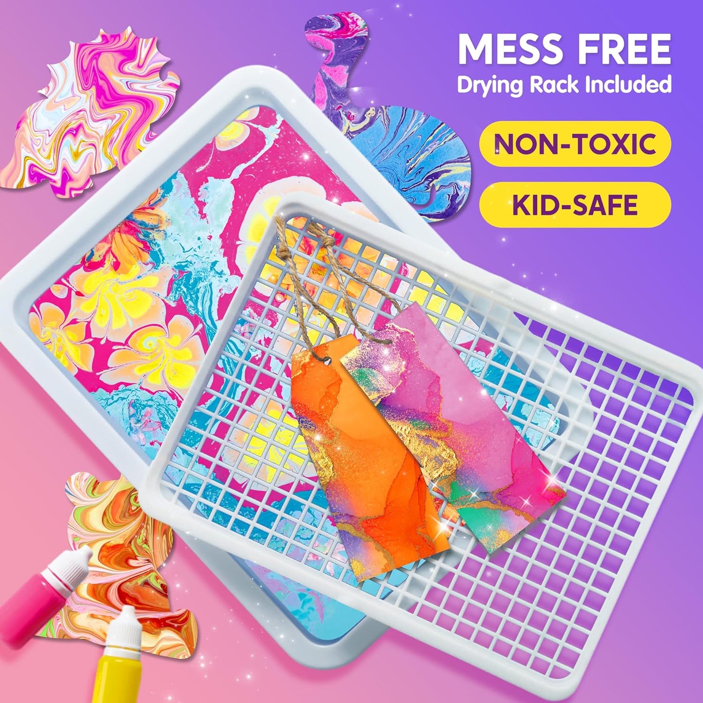 Klever Kits Marbling Paint for Kids, Metallic Gold Water Marble Paint Art, Arts and Crafts for Girls & Boys 6-12 Years Old, Craft Kits, Birthday Gifts Ideas Activities Toys