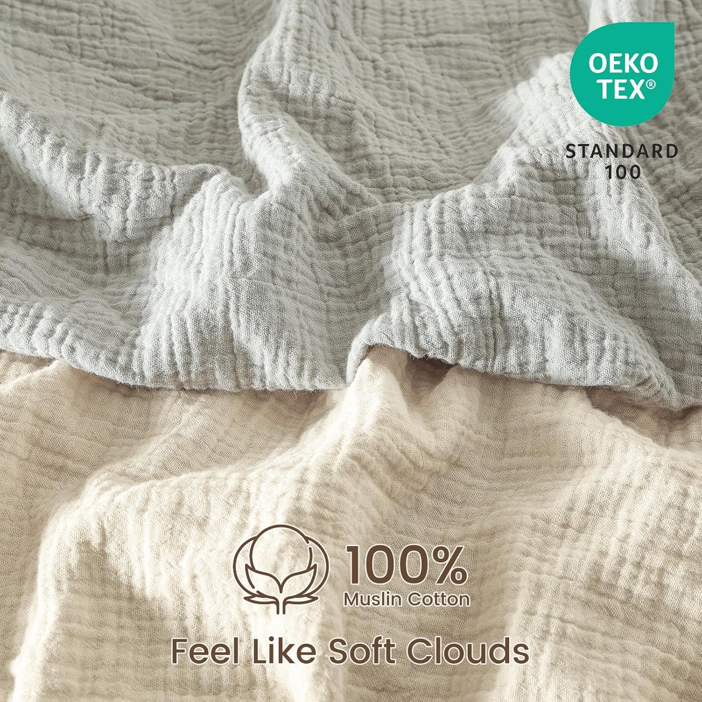 david's kids Muslin Mini Crib Sheets, 2 Pack Cotton Pack N Play Sheets for Boys Girls Neutral, Soft Breathable Baby Sheets Fit Pack N Play, Playard and Mini Crib Mattresses, Oat Milk & Light Gray