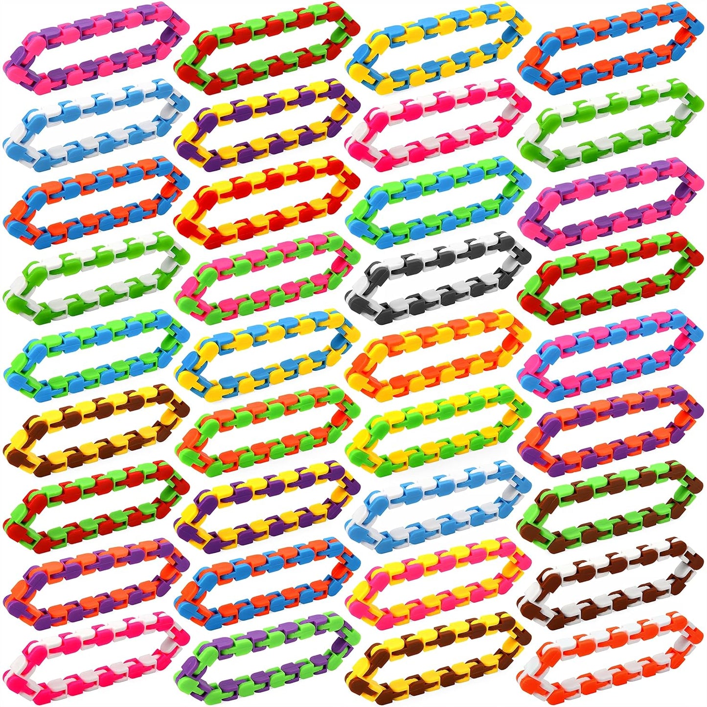 46 Pack 24 Links Wacky Tracks Snap and Click Fidget Toys,Fidget Snake Toy for Party Favors,Plastic Chains Finger Sensory Toys,Stress Relief Toys for Kids