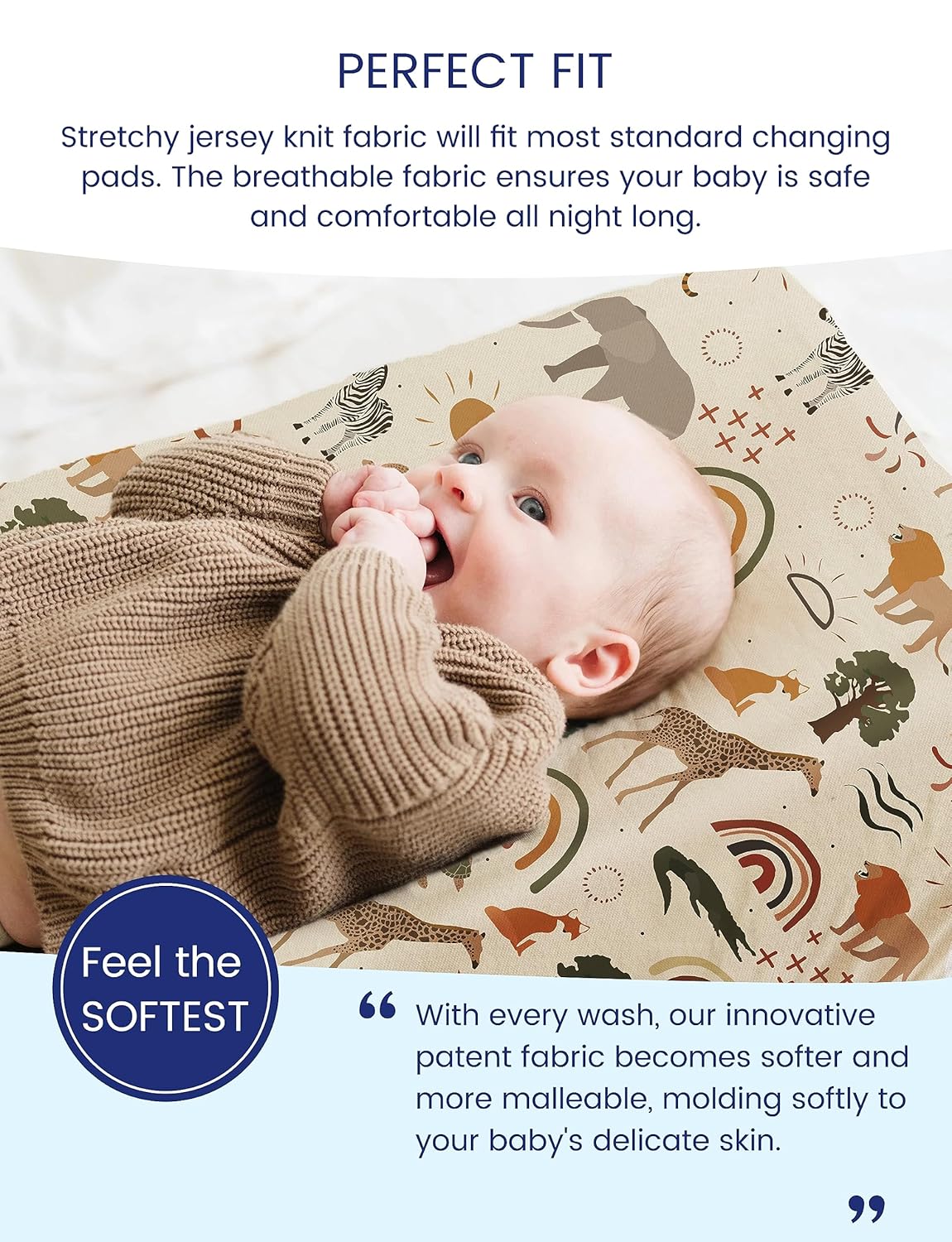 TotAha Premium Stretchy Jungle Animal Changing Pad Covers, Hypoallergenic Changing Table Cover, Silky Comfort, Buttery Soft, Calming Effect, All-Season Jersey-Knit 5'' Deep Pocket