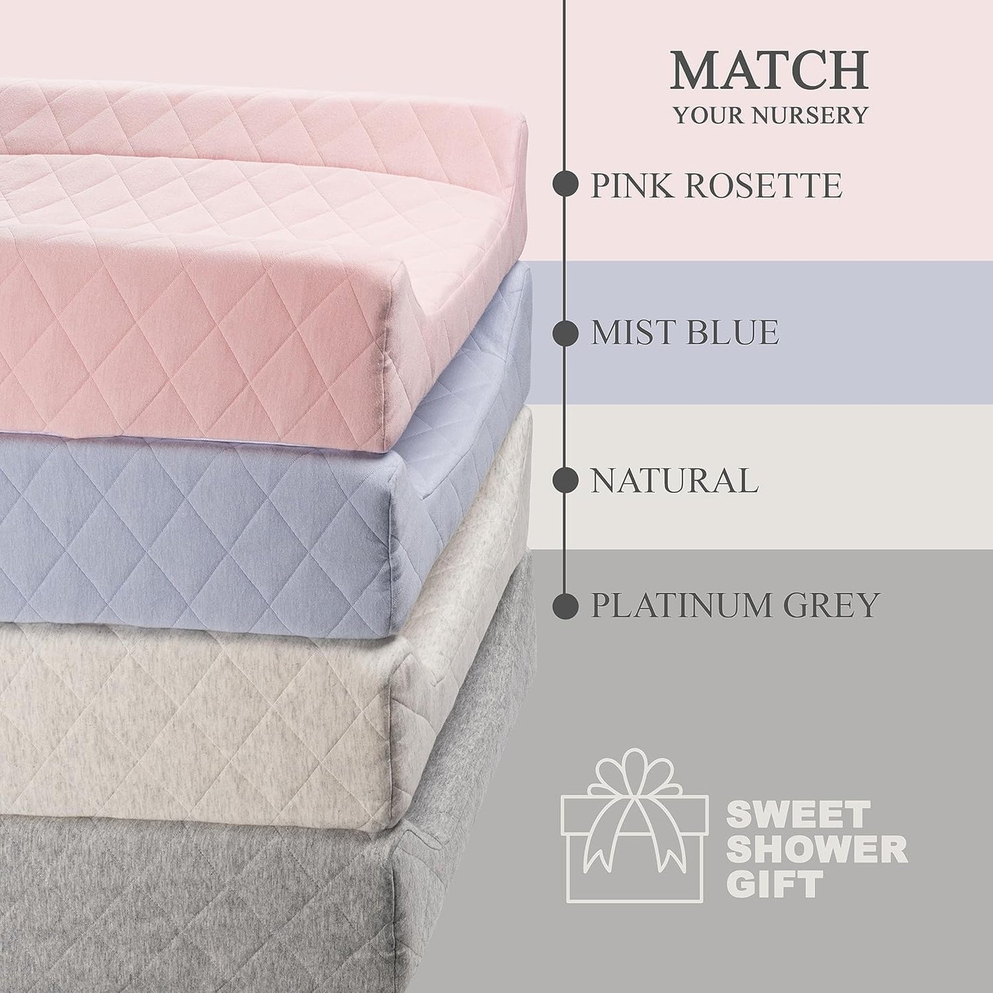 Organic Cotton Contoured Baby Changing Pad w/Waterproof Foam Mattress, Includes Soft, Removable & Washable Cover, Safety Strap, Non-Slip Bottom, Topper for Standard Size Infant Diaper Table & Dresser